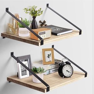 2 Pc Deep Floating Shelves ; Deep Wall Mounted Hanging Shelves (Wood)